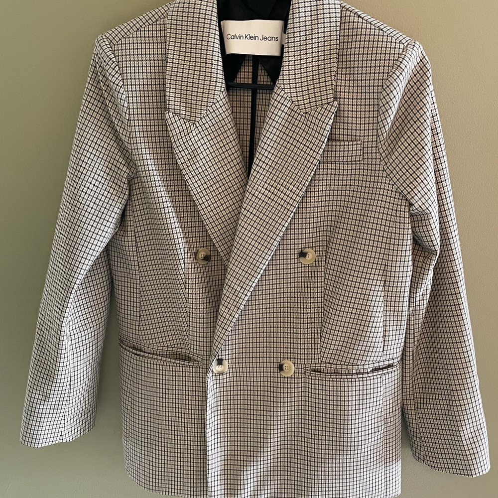 Calvin Klein Jeans Black and White Checkered Blazer